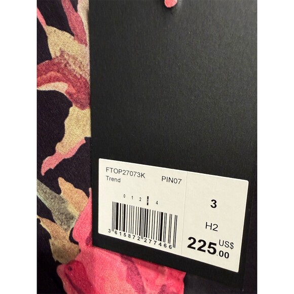 $225 The Kooples Cami Tank Top Womens L Black Pink Floral Lace Trim V-Neck - Picture 4 of 6